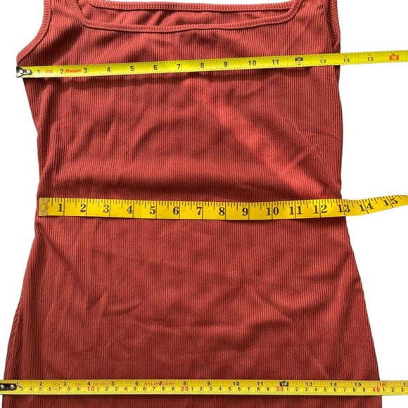 Womens Ribbed Slip Midi Dress Large L Brown Wide Straps Sleeveless Stretch - Picture 9 of 11